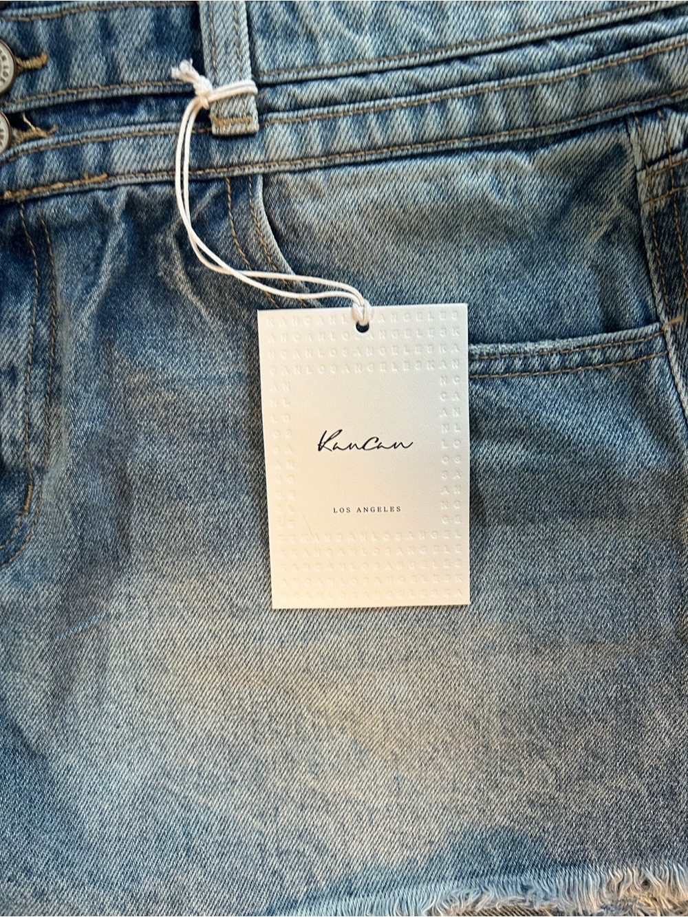 KanCan Light Wash Triple-Button High-Rise Denim Shorts - Picture 2 of 5